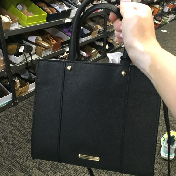 REBECCA MINKOFF Mini MAB Black/Gold Shoulder Bag Crossbody Leather Tote - Picture 7 of 14